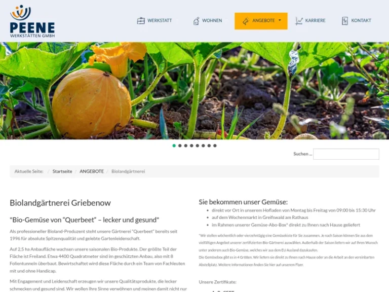 Peene Werkstätten GmbH „Bioland Gärtnerei“ - Mecklenburg-Vorpommern in Süderholz